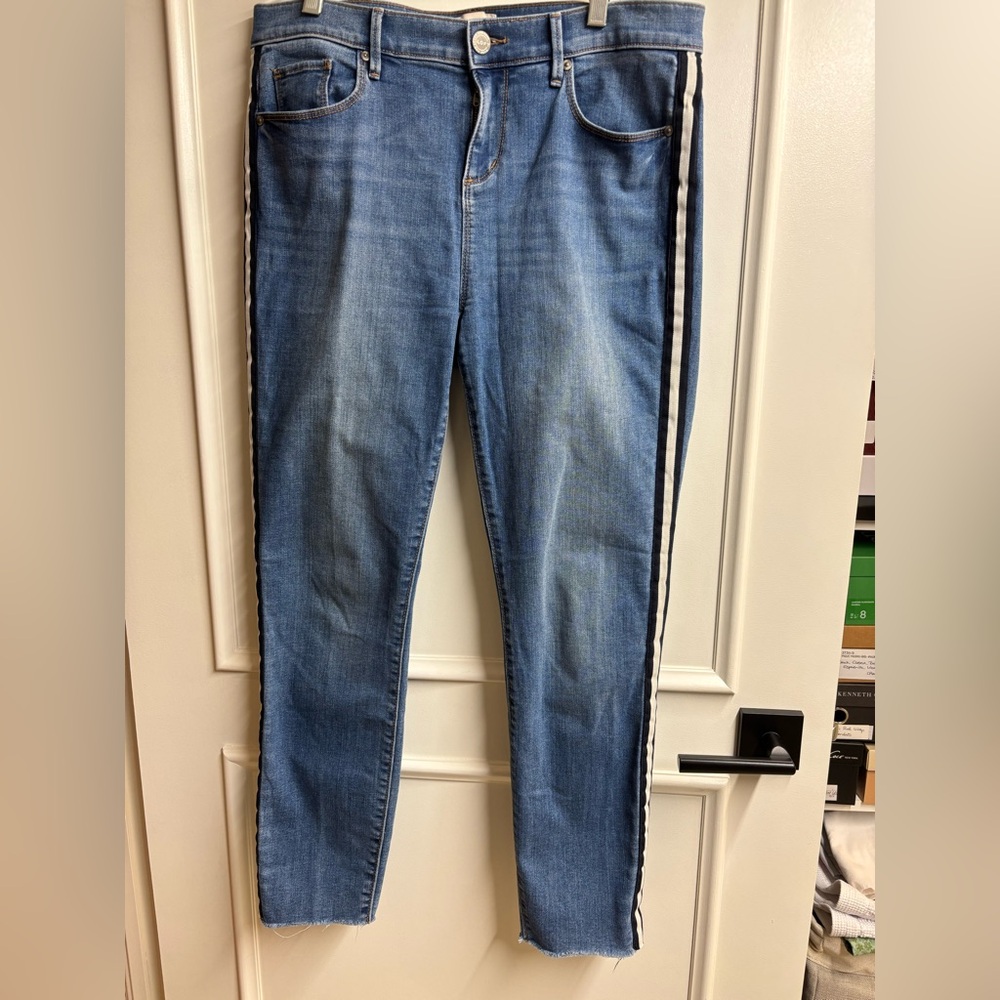 LOFT Blue Straight leg Jeans with Navy & White Side Stripe
